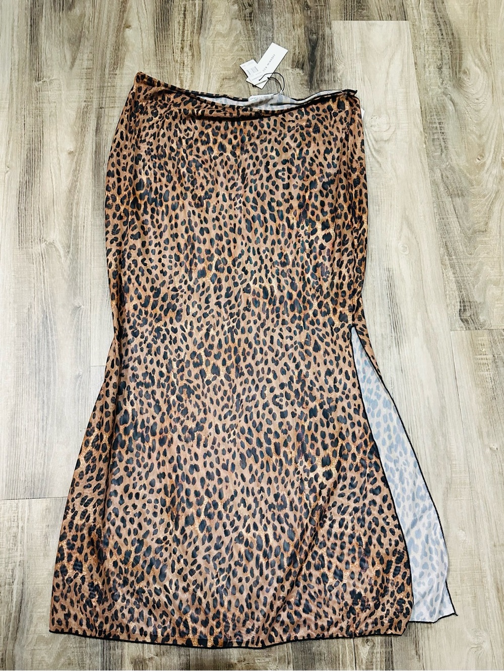 Rebecca Minkoff Beige Leopard Print Maxi Skirt with Side Slit L